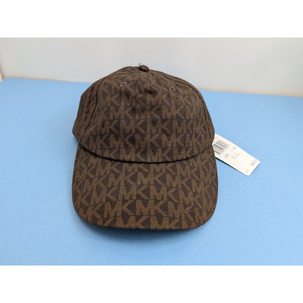 NWT Michael Kors Brown MK Monogram Logo Adjustable Baseball Cap Hat One Size
